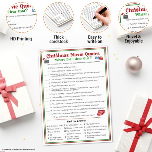 Christmas Movie Trivia Game Cards - Match Quotes to Films, Party & Family Fun