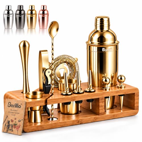 Barillio Gold Bartender Kit with Bamboo Stand - 23-Pc Cocktail Set