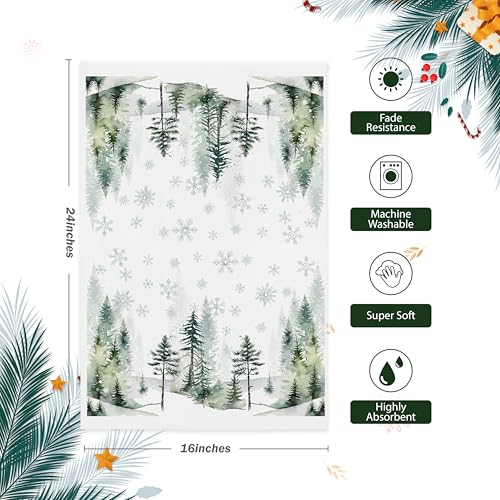 KGHYT Green Tree Snow Christmas Kitchen Towels Set of 2 16x24 Inches
