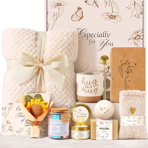 Get Well Soon Gift Basket for Women - Self Care & Recovery Gift Set with Blanket, Candle, Mug, Bible Verse Jar