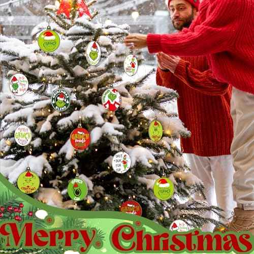 Denylo Pro 24pcs Christmas Wooden Ornaments Hanging Decors Sign Gnome Pendants with Ropes for Tree Home Decor