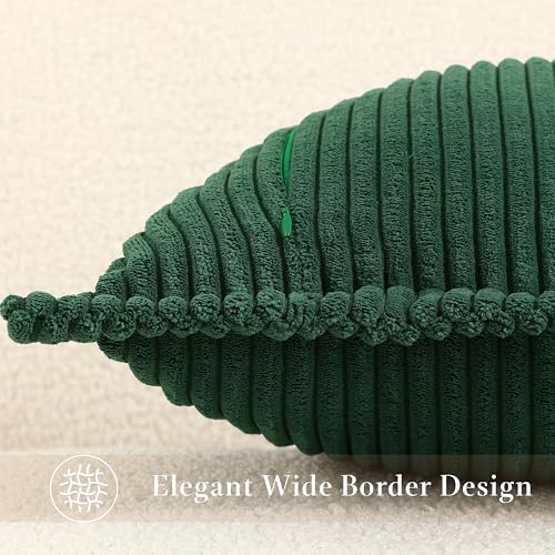 Mecatny 18x18 Corduroy Throw Pillow Covers, Set of 2, Christmas Green with Flange