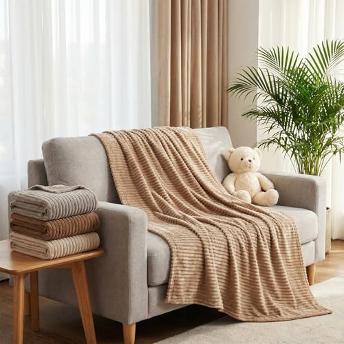 Buryeah 6-Pack Fleece Throw Blankets 50x60 Inches Soft Warm Plush for Sofa Bed Dark Brown & Light Brown