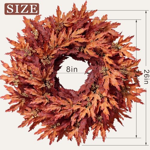 26-Inch Artificial Fall Maple Leaves Wreath for Front Door Decoration