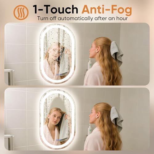 24x36 Inch Oval Frameless LED Bathroom Vanity Mirror with Lights - Modern Dimmable Anti-Fog