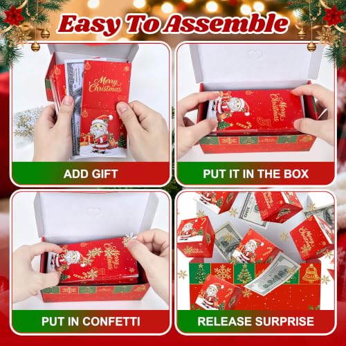 Red Christmas Surprise Explosion Gift Box with Auto Pop-Up Cash & Confetti