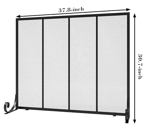 Fire Safety Fireplace Screen 37.8"L x 30.7"H Wrought Iron Mesh Guard for Indoor Hearth