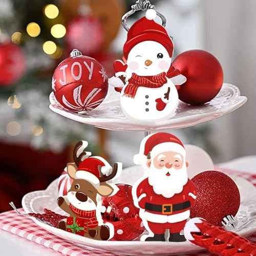 3 Pcs Christmas Tiered Tray Decor Christmas Wooden Signs Cute Santa Snowman Reindeer Christmas Table Decorations for Home Table Shelf