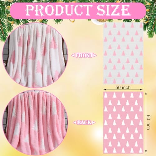 Hillsuren Pink & White Christmas Tree Throw Blanket & Pillow Set, 50 x 60 In, Double-Sided