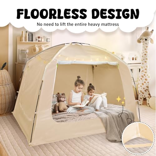 Queen Bed Tent Canopy for Adults & Kids Blackout Sleep Tent - Khaki