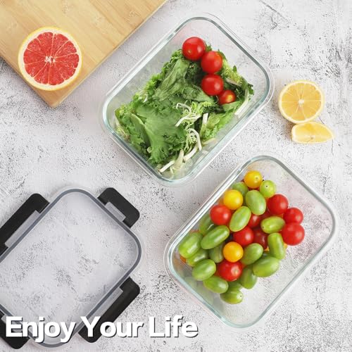Black HOMBERKING 10-Pack Glass Meal Prep Containers with Locking Lids, 36oz & 14oz
