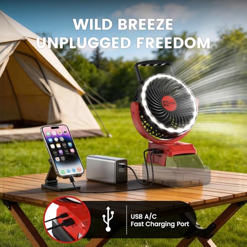 Jobsite Fan for Milwaukee 18V Battery - Portable, Adjustable, LED Light