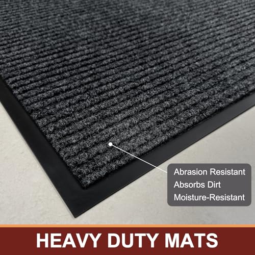 Dark Grey Indoor Outdoor Heavy Duty Door Mat 4x6 ft Non-Slip Absorbent Entrance Rug