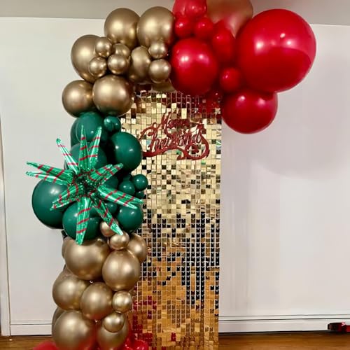 Paeyeq Red Green Gold Christmas Balloons Kit - Festive Holiday Decorations