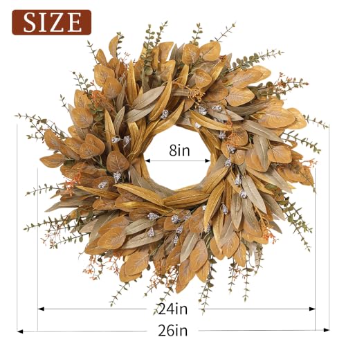 Large Fall Wreath with Eucalyptus & Berries for Front Door Outdoor Decor - 26 Inch