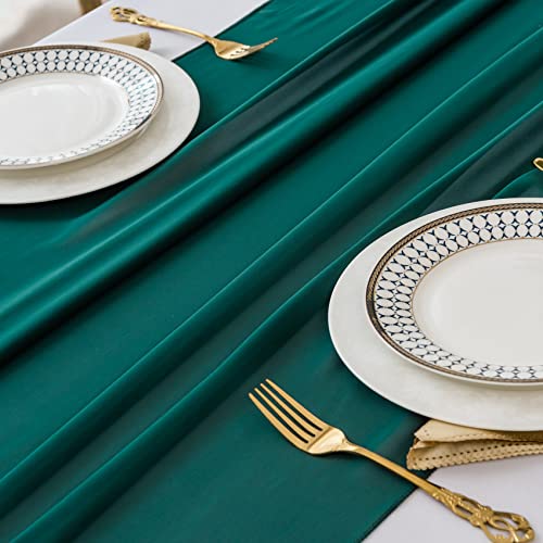 Flohar 6 Pack 9ft Hunter Chiffon Table Runners 14x108 Inch Romantic Wedding Party Decor