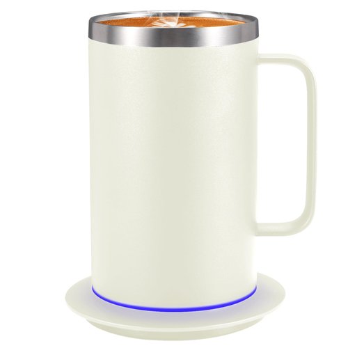 DEQIANG Self Heating Coffee Mug, Heated Coffee Mug with Smart Mug Warmer & Ergonomic Handle, Auto Heat to 131°F, USB-Powered Desk Warmer for Office Home Use, Ideal Coffee Lovers Gift (17oz White)