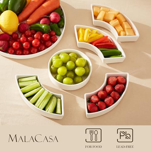 Porcelain Divided Serving Dish Tray for Appetizers, Chips & Dips