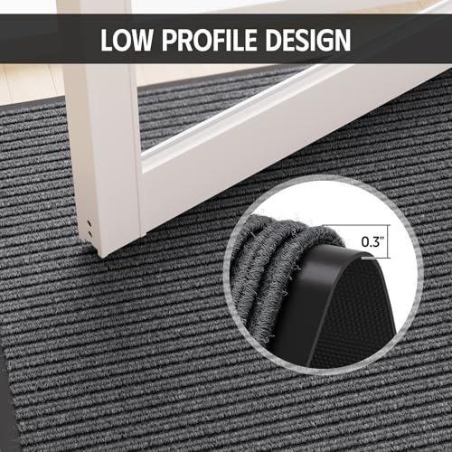 EZ2LIVE Grey Striped Heavy Duty Outdoor Entrance Door Mat 3' x 5' Non-Slip Absorbent