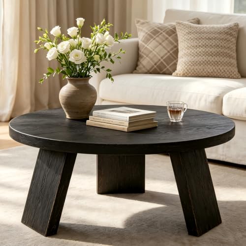 Garvee 33.5-Inch Black Modern Round Coffee Table for Living Room