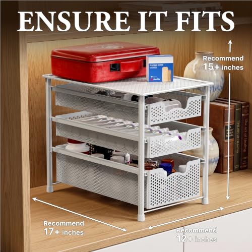 3-Tier White Sliding Basket Organizer - Space-Saving Kitchen & Bathroom Storage