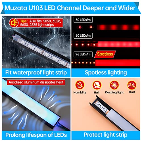 LED Channel White Cover 2M 6.6ft Black Aluminum Diffuser for Waterproof Strips - Variation of THIS listing
