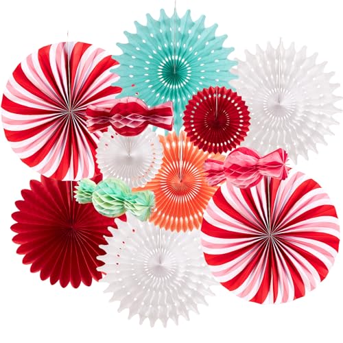 Candy Party Christmas Hanging Paper Fans – Easy Joy Candy Ornament for Ceiling Décor (Variation: Candy Party for Christmas)