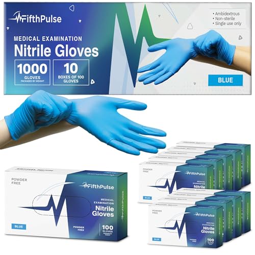 Blue Disposable Nitrile Exam Gloves Large 1000 Count - Medical Grade, Powder-Free, Textured Tips, Food Safe, Latex-Free