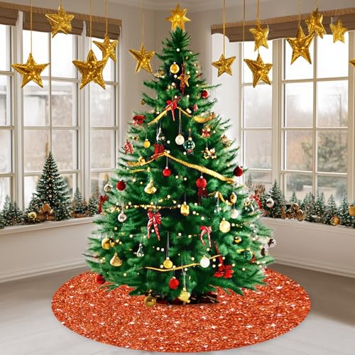 36 Inches Christmas Tree Skirts Orange Sequins Halloween Tree Skirt Shiny Velvet Xmas Tree Skirt Metallic Christmas Tree Mat Rustic Tree Skirts for Artificial Trees New Year Xmas Decoration