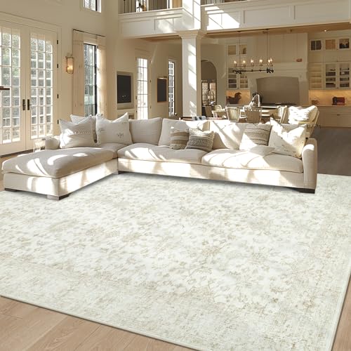 Tosuoka 9x12 Light Beige Vintage Washable Area Rug - Living Room Carpet