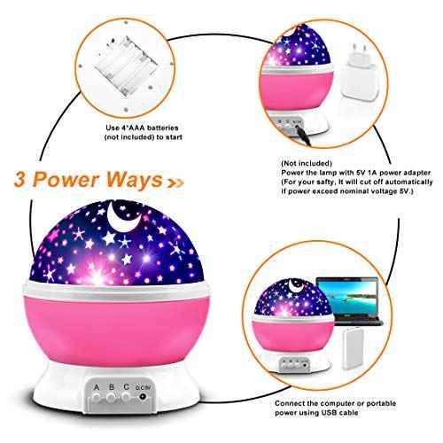 Star Projector, Night Light Lamp Fun Gifts for 1-4-6-14 Year Old Girls and Boys Rotating Star Sky Moon Light Projector for Kids Bedroom Decor -Pink