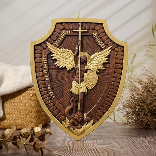 10 Inch Wooden Saint Michael Archangel Wall Decor - Handmade Beechwood