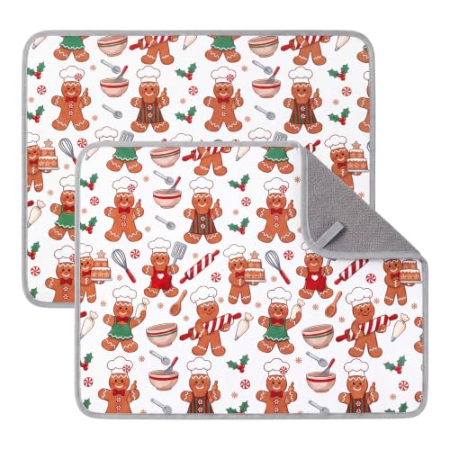 Gingerbread Chef Dish Drying Mats (2 Pack) — Christmas Kitchen Decor, 15x20 in