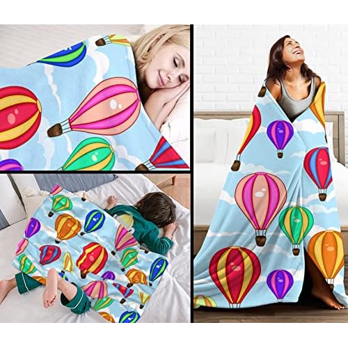Cartoon Hot Air Balloon Kids Blanket 40x50 Inches - Plush Flannel Throw Blankets for Boys & Girls - Playful Cloud & Balloon Print - Lightweight Travel Blanket for Car Bed & Sofa