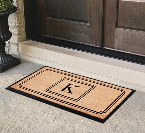 Monogrammed Coir Doormat Outdoor Entrance - Heavy Duty, Low Profile, Anti-Shed, Easy to Clean - Variation K