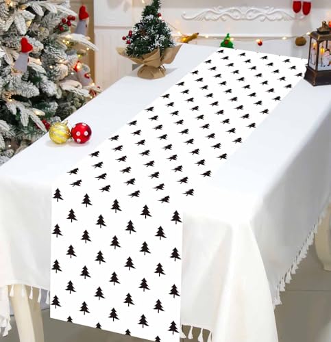 12 Pack Christmas Table Runner Plastic Holiday Decor 14 x 108 Black with Christmas Trees