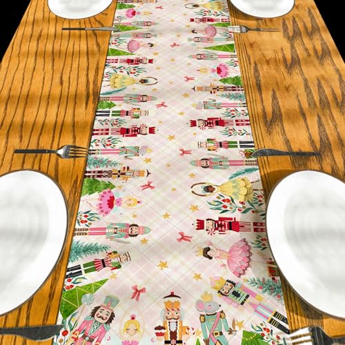 Pink Nutcracker Christmas Table Runner Pink Nutcracker Table Cover New Year Winter Xmas Decor Nutcracker Christmas Decorations for Home Party