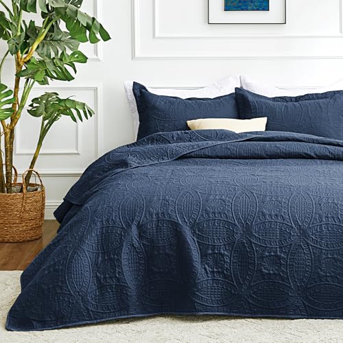 Love's Cabin Full/Queen Navy Blue Coin Pattern Lightweight Quilt Set - 3 Pieces