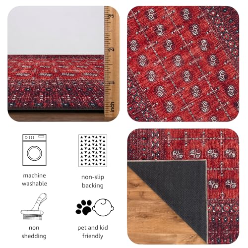 Keen Home Design Vintage Washable Entryway Rug 2x3 Burgundy Non-Slip Low Pile