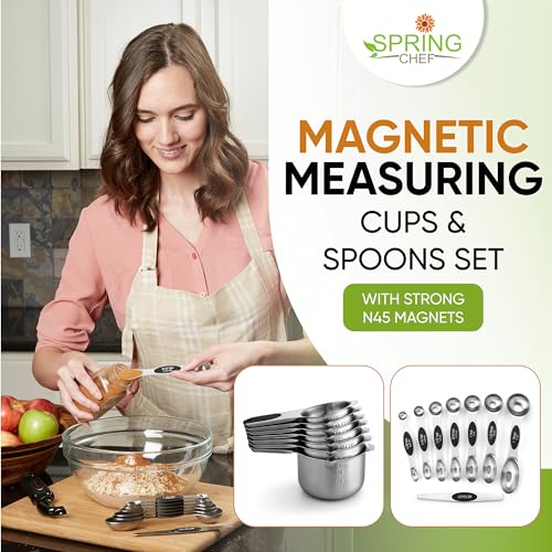 Magnetic Measuring Cups & Spoons Set of 15 - Black, Levelers Included