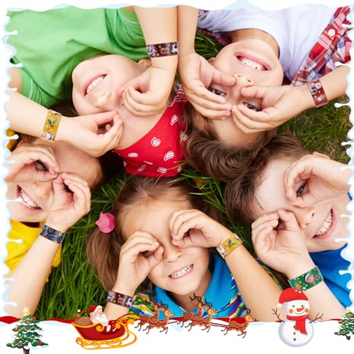 Christmas Slap Bracelets for Kids 36 PCS Christmas Party Favors for Kids Supplies Bulk Xmas Snap Bracelets Stocking Stuffers Goodie Bag Stuffers Classrooom Prizes Toys Gifts for Students Girls Boys