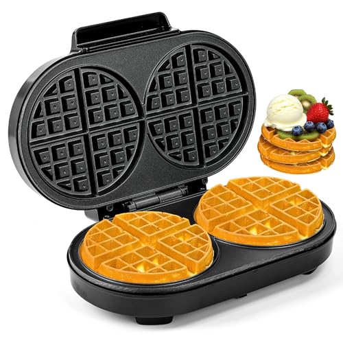 UVFAST Double Waffle Maker 6 Inch, 1200W Belgian Waffle Iron with Temperature Control