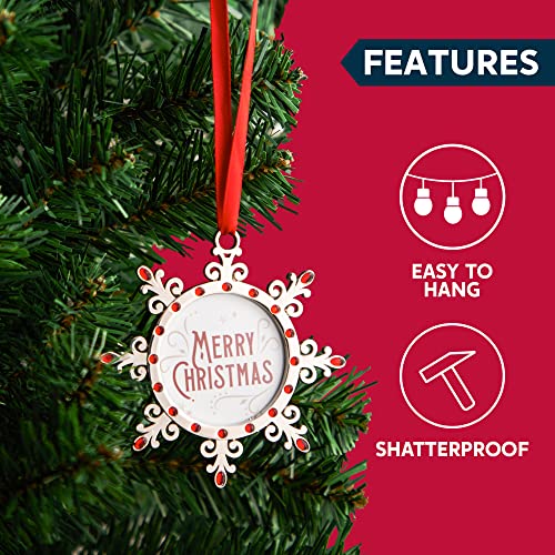 Joiedomi Christmas Photo Ornament, Snowflake Tree Decoration Photo Frame Family Ornaments with Red Gems for Christmas Decorations, House warmings