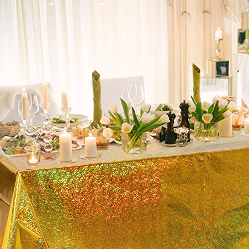 FunnyPars Gold Iridescent Plastic Tablecloth 54x108 Inches - Rectangular Party Decor