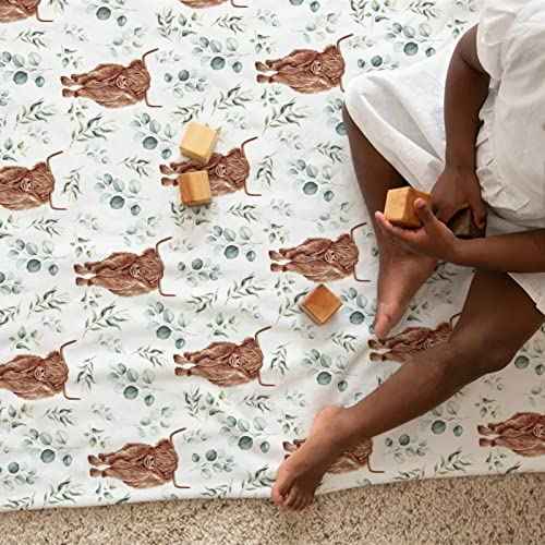 HawSkgFub Highland Cow Eucalyptus Leaf Baby Blanket Boys Shower Gift, Western Cowboy Flannel Fleece Nursery Bed Receiving Swaddle, Soft Lightweight Newborn Infant Crib Toddler Bedding 30 x 40