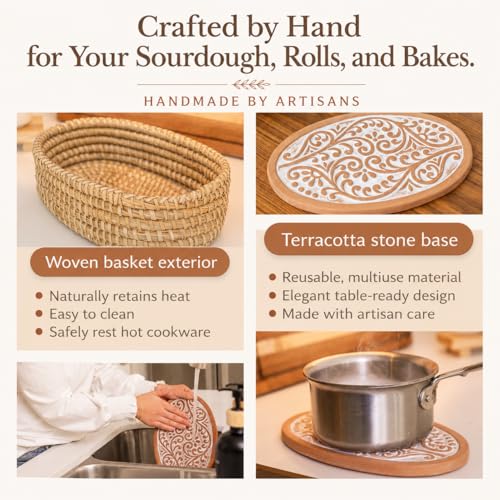 HofArtisan Vine Bread Warmer Basket with Stone – Sourdough & Roll Serving