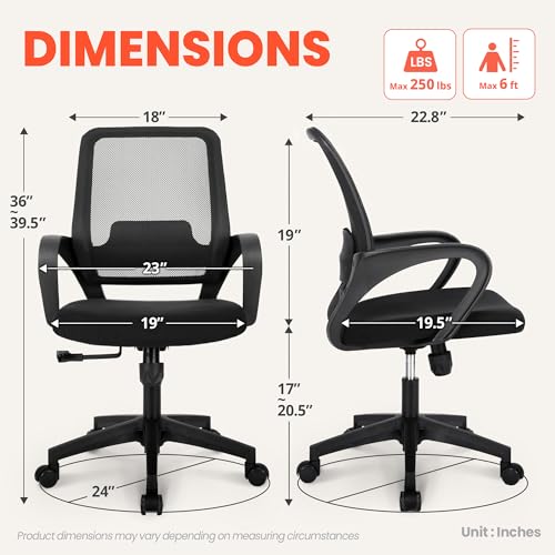NEO CHAIR Home Office Desk Ergonomic Mesh with Lumbar Support, Black