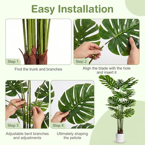 Artificial Monstera Deliciosa Plant 5.2 ft Tall - 2 Pack, Realistic Faux Indoor Outdoor Floor Plants