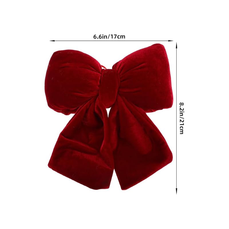 Red Velvet Christmas Tree Bow Topper 8.3in Holiday Wreath Decoration