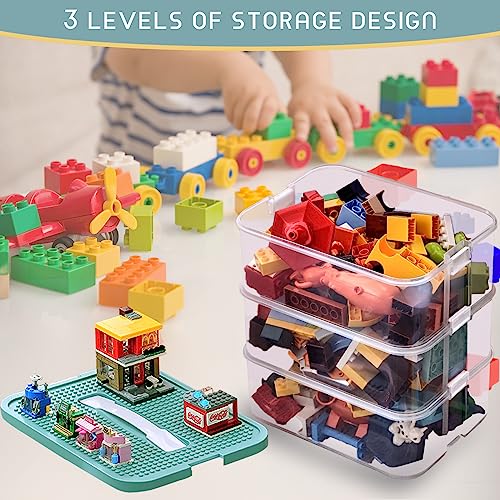Stackable Plastic Toy Storage Organizer with Adjustable Compartments for LEGO Blocks
